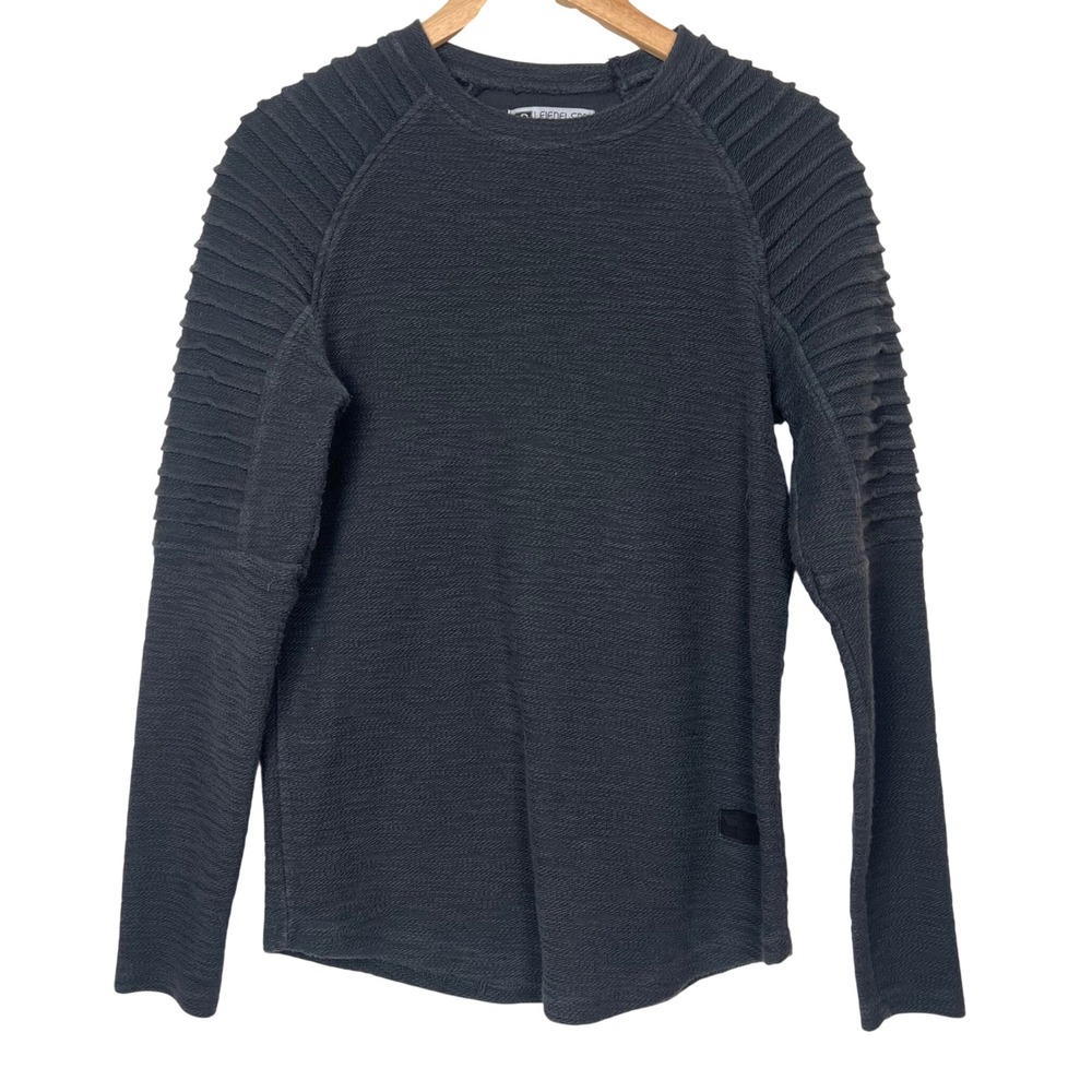 Leif Nelson Mens Moto Ribbed Knit Long Sleeve Sweater Charcoal Grey Cotton Small
